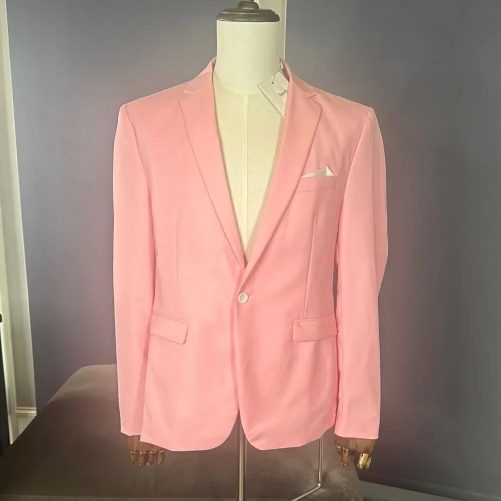 Men’s Mogu Pink Suit Jacket Blazer One Button Notched Lapel Size 40 NWT